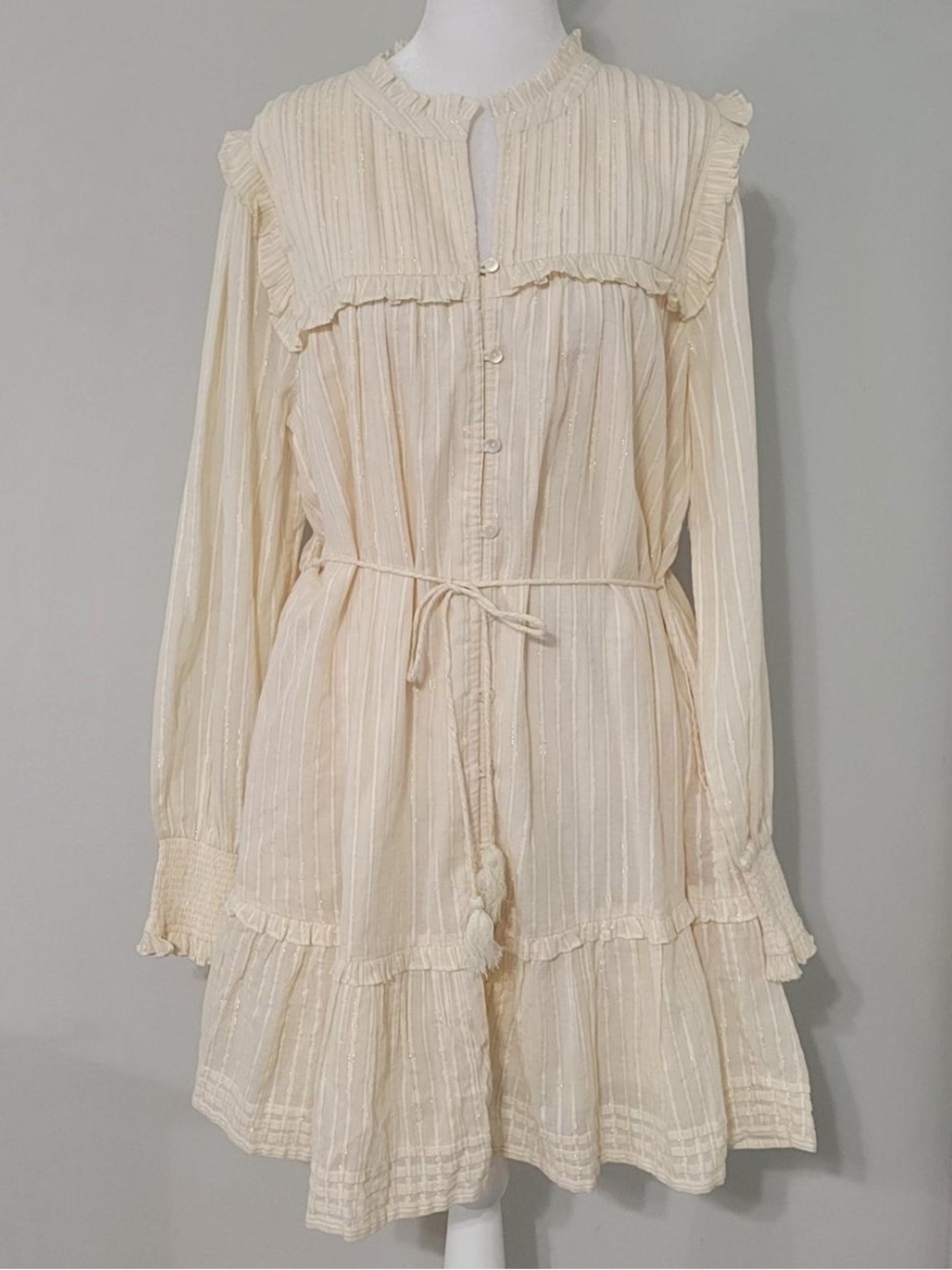 Cleobella Celine Mini Dress XL Ivory Organic Cotton Lurex Boho Prairie Western - Picture 2 of 9